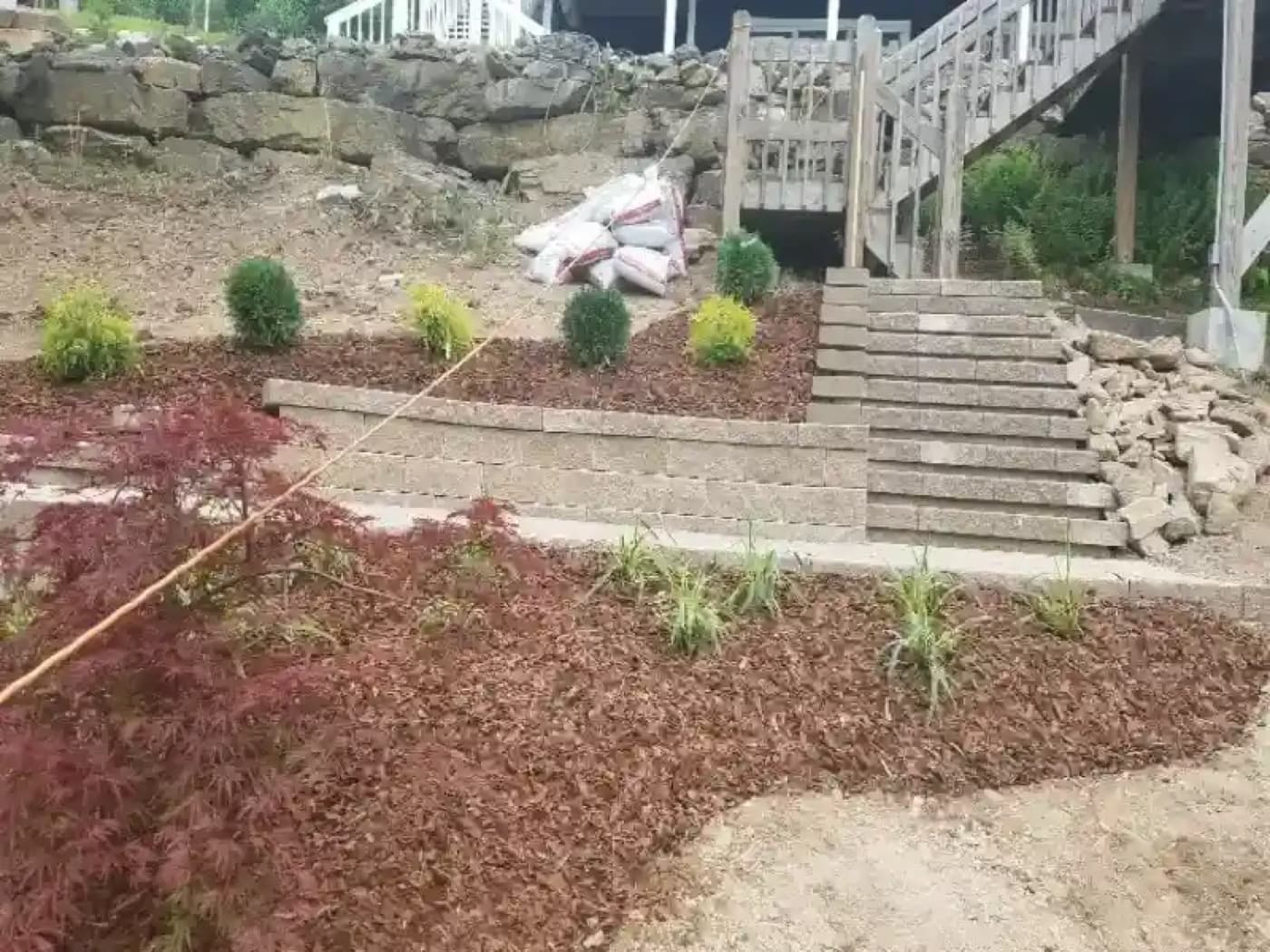 Completed hardscaping with stone steps and landscaping, Johnson City TN